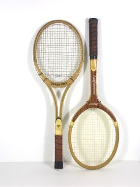 Curated Pair of Vintage Tennis Rackets for Designer Decorating Wood Racquet Set